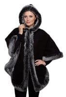 Girls Teens Black Faux Cashmere Hooded Cape K1334